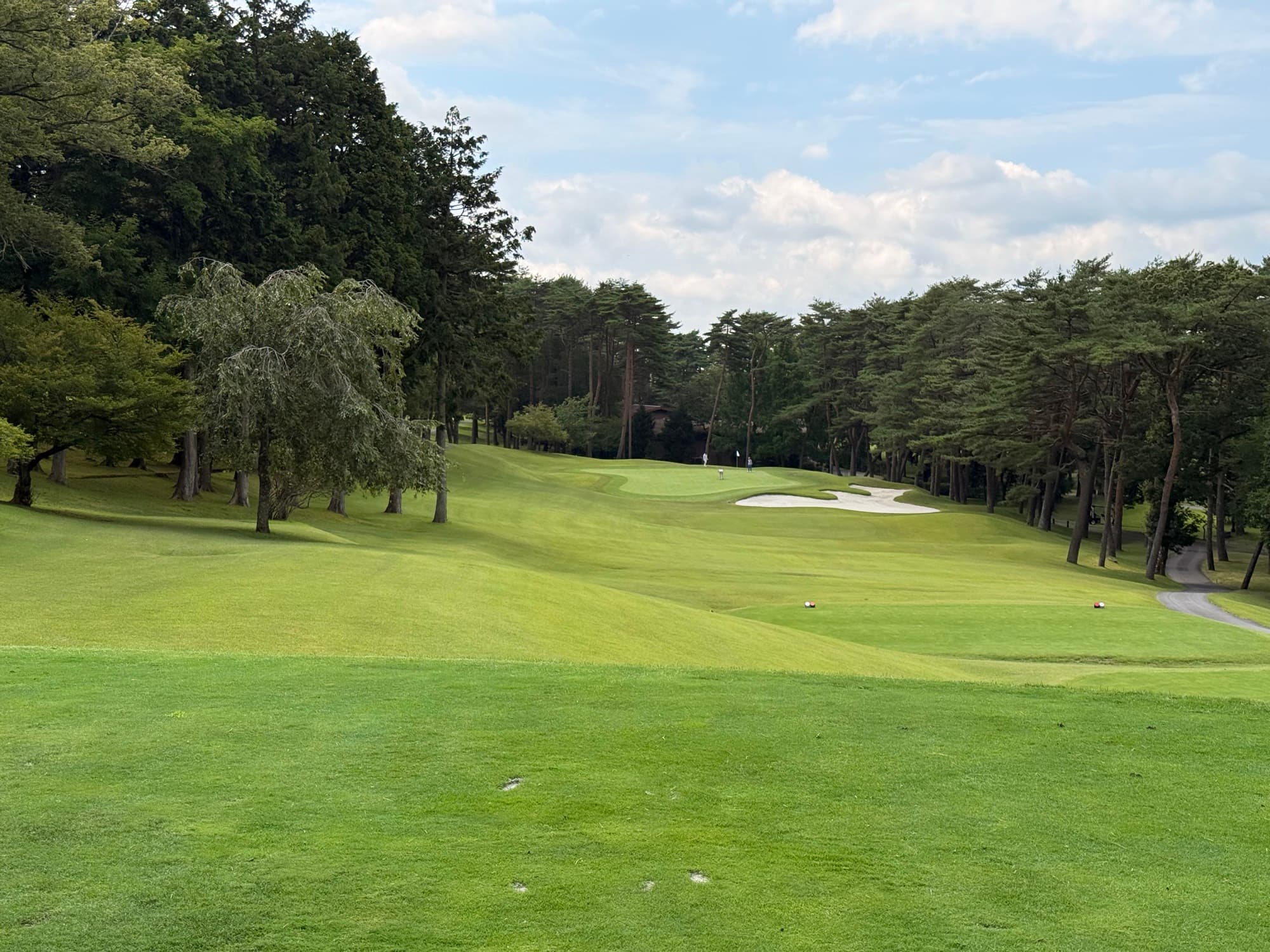 A fairway bending toward the hills