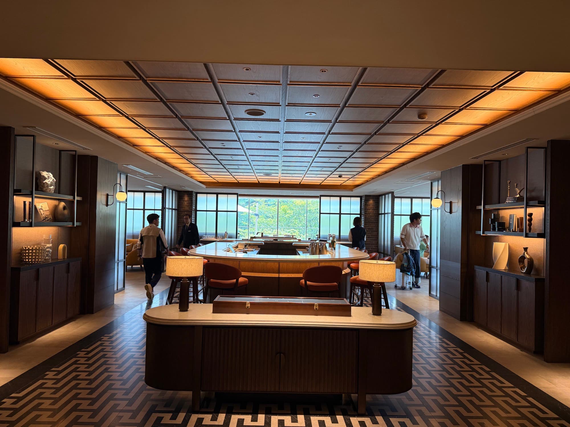 The warm clubhouse dining room
